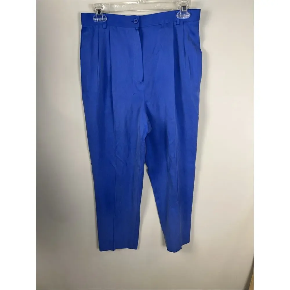 Carlisle Women's Trouser Pant Silk Roll Size 8 Blue‎ Straight Leg High Rise
